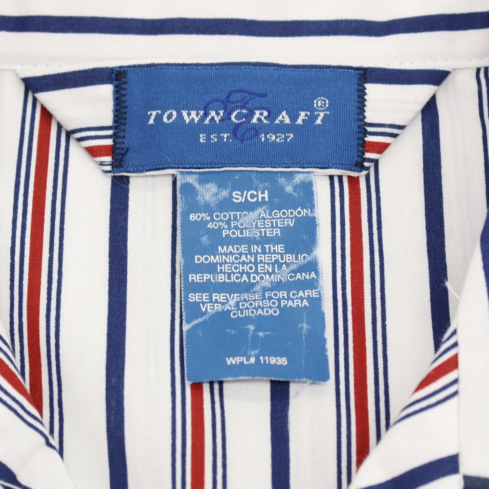 【中古】タウンクラフト TOWNCRAFT コットンポリエステル ストライプ 7分袖 パジャマシャツ ホワイトxレッド×ネイビー【サイズS】【 状態ランクB 】【 メンズ 】