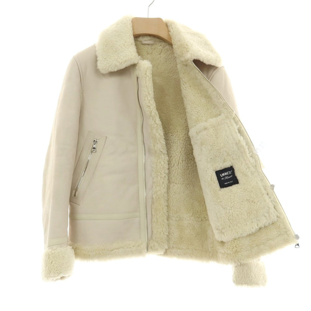 【中古】エンメティ EMMETI 羊革 ムートン ダブルジップ レザーブルゾン オフホワイト【サイズ44】【 状態ランクB 】【 メンズ 】