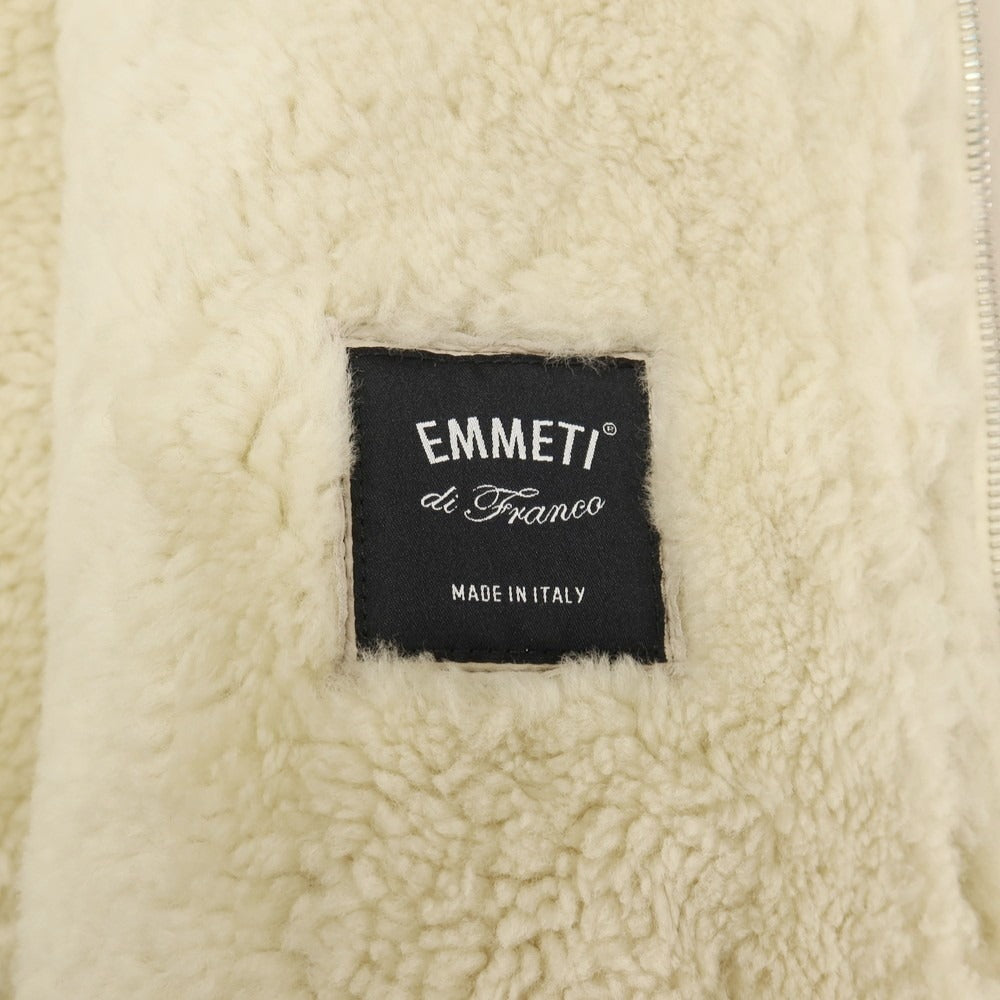 【中古】エンメティ EMMETI 羊革 ムートン ダブルジップ レザーブルゾン オフホワイト【サイズ44】【 状態ランクB 】【 メンズ 】