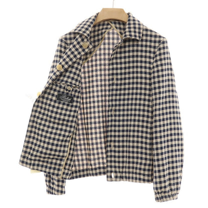【中古】【未使用】ベルベスト Belvest ストレッチ コットンウール チェック ブルゾン ネイビーxベージュ【サイズ42】【 状態ランクS 】【 メンズ 】