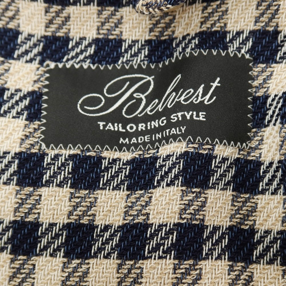 【中古】【未使用】ベルベスト Belvest ストレッチ コットンウール チェック ブルゾン ネイビーxベージュ【サイズ42】【 状態ランクS 】【 メンズ 】