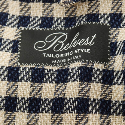 【中古】【未使用】ベルベスト Belvest ストレッチ コットンウール チェック ブルゾン ネイビーxベージュ【サイズ42】【 状態ランクS 】【 メンズ 】