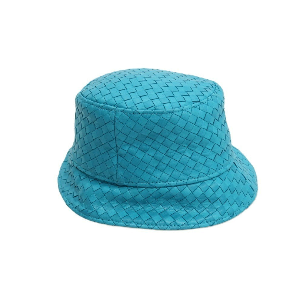 【中古】【未使用】ボッテガヴェネタ BOTTEGAVENETA 羊革 イントレチャート ナッパレザー バケットハット 帽子 ターコイズ【サイズM】【 状態ランクS 】【 メンズ 】