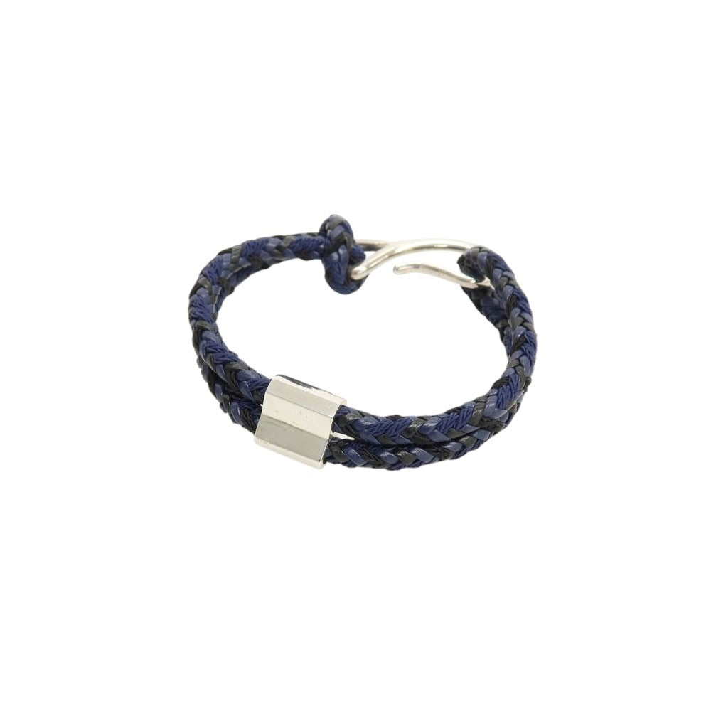 【中古】ボッテガヴェネタ BOTTEGAVENETA ナッパレザー×シルバー925 ブレスレット ネイビーxブラック【サイズM】【 状態ランクA 】【 ユニセックス 】