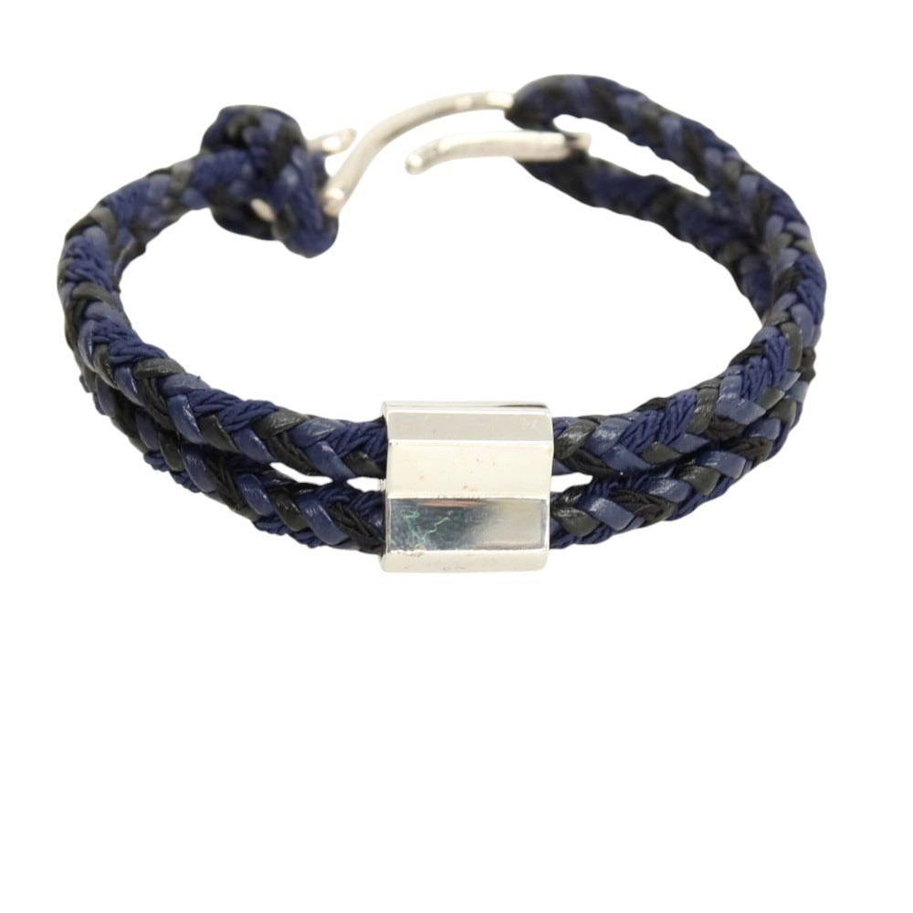 【中古】ボッテガヴェネタ BOTTEGAVENETA ナッパレザー×シルバー925 ブレスレット ネイビーxブラック【サイズM】【 状態ランクA 】【 ユニセックス 】
