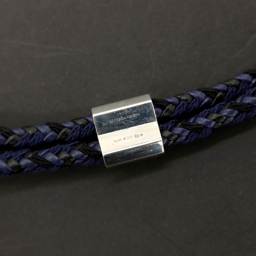 【中古】ボッテガヴェネタ BOTTEGAVENETA ナッパレザー×シルバー925 ブレスレット ネイビーxブラック【サイズM】【 状態ランクA 】【 ユニセックス 】