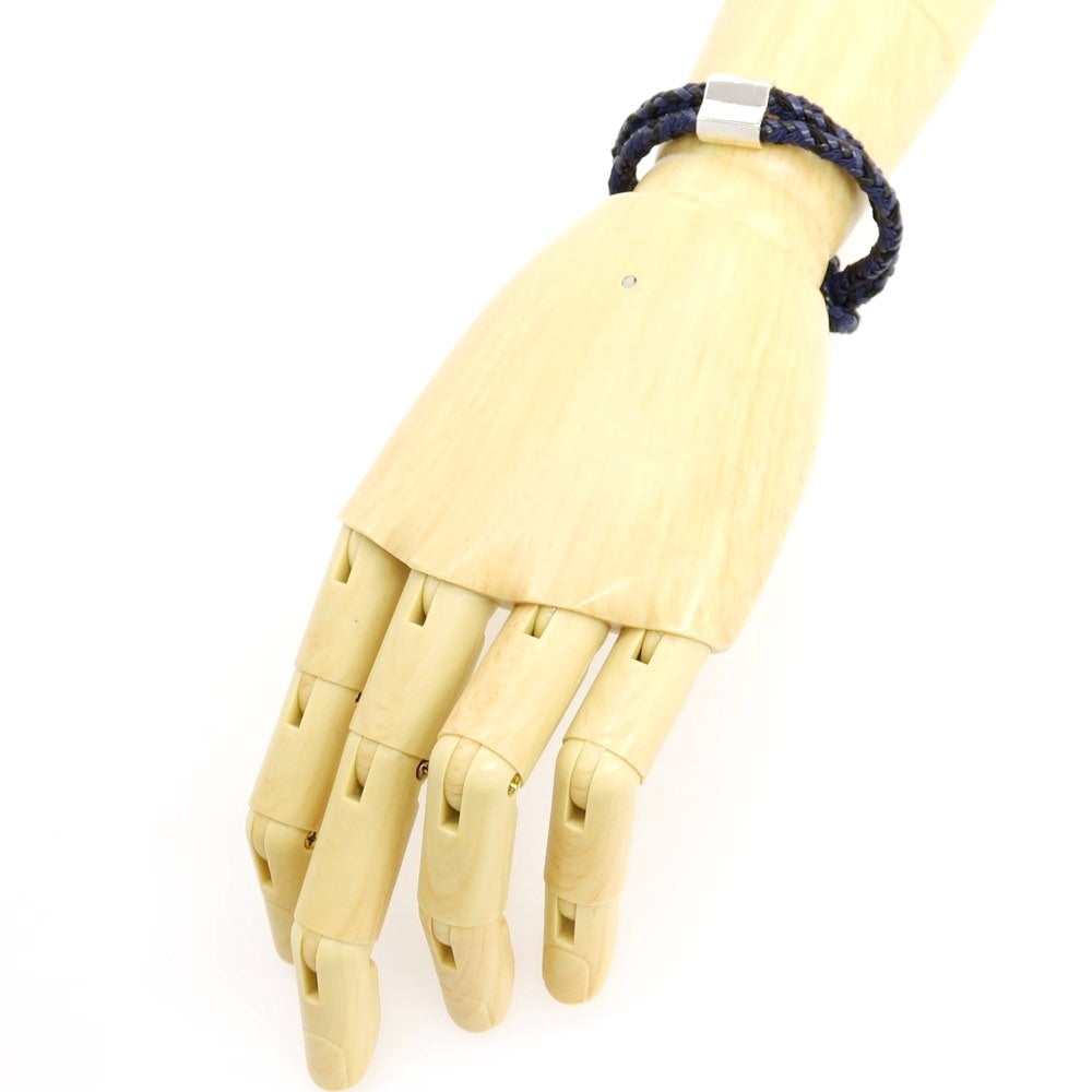 【中古】ボッテガヴェネタ BOTTEGAVENETA ナッパレザー×シルバー925 ブレスレット ネイビーxブラック【サイズM】【 状態ランクA 】【 ユニセックス 】