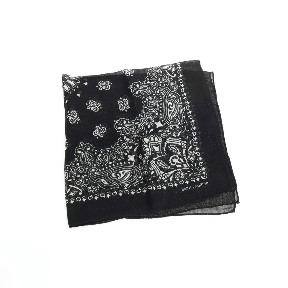 【中古】サンローランパリ SAINT LAURENT PARIS ウール系 ペイズリー スカーフ ブラックxホワイト【 状態ランクA 】【 メンズ 】