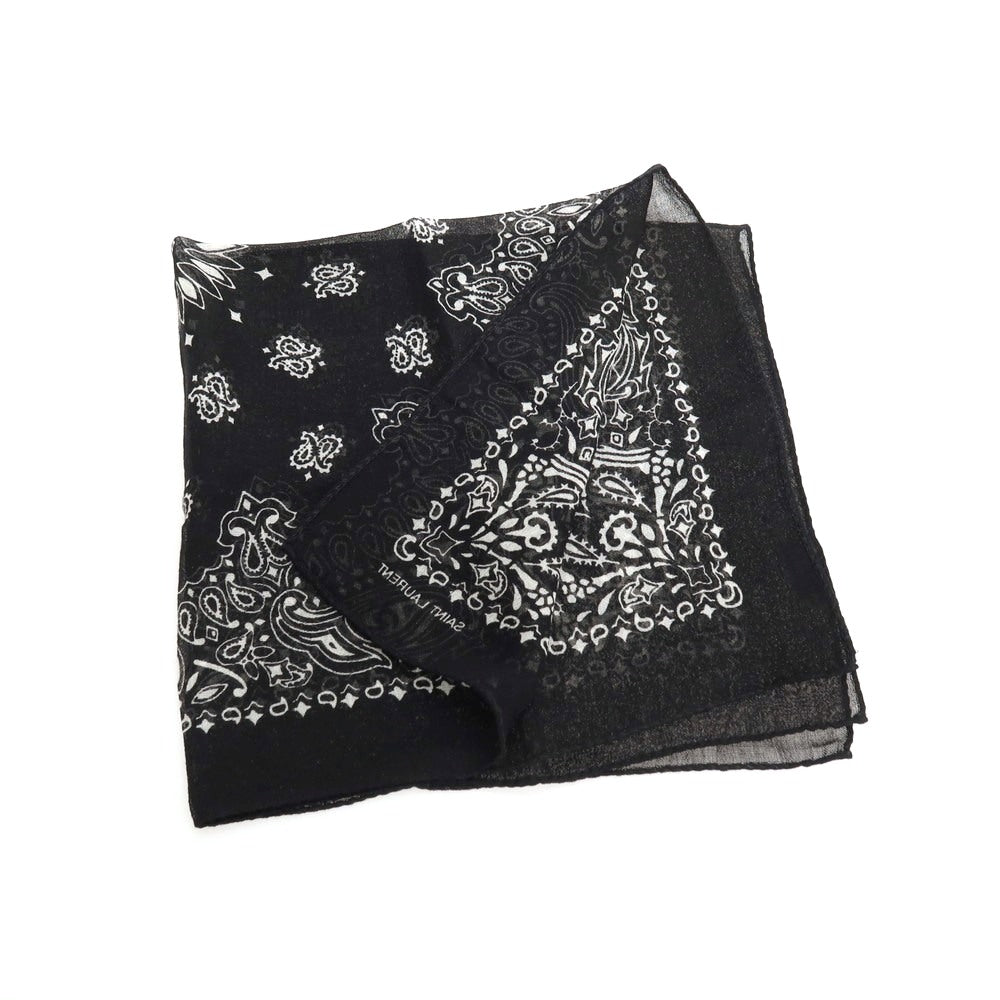 【中古】サンローランパリ SAINT LAURENT PARIS ウール系 ペイズリー スカーフ ブラックxホワイト【 状態ランクA 】【 メンズ 】