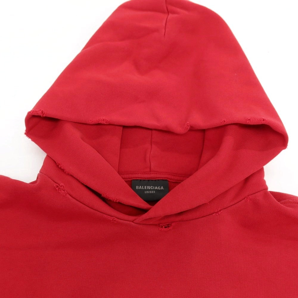 【中古】バレンシアガ BALENCIAGA ダメージ加工 コットン プルオーバー パーカー レッド【サイズ2】【 状態ランクA 】【 メンズ 】