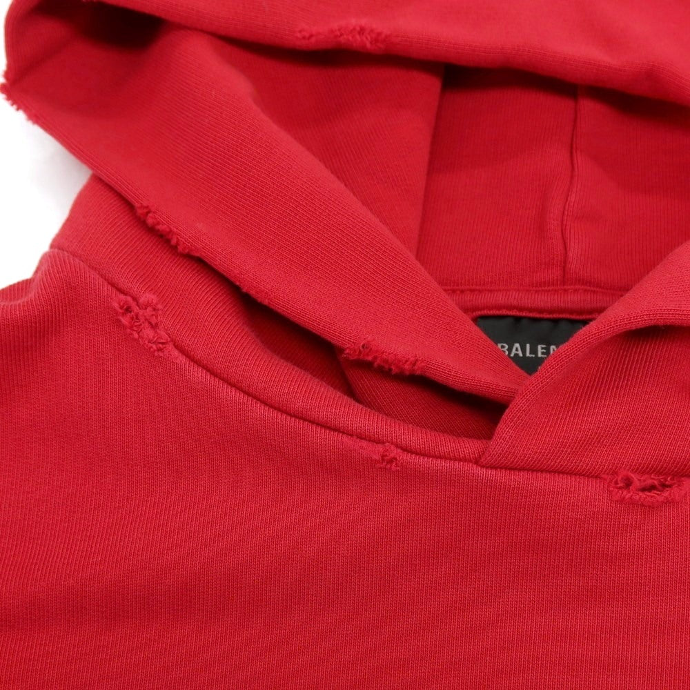 【中古】バレンシアガ BALENCIAGA ダメージ加工 コットン プルオーバー パーカー レッド【サイズ2】【 状態ランクA 】【 メンズ 】