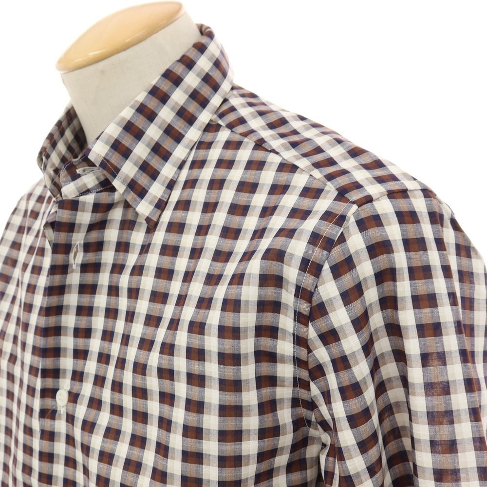 中古】【未使用】ブリオーニ Brioni コットンリネン チェック 隠し