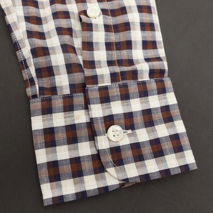 【中古】【未使用】ブリオーニ Brioni コットンリネン チェック 隠しボタンダウン カジュアルシャツ ブラウンxホワイト【サイズS】【 状態ランクS 】【 メンズ 】