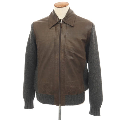 【中古】グランサッソ GRAN SASSO ウール×レザー 切替 ダブルジップ ニットブルゾン グレーxブラウン【サイズ48】【 状態ランクB 】【 メンズ 】