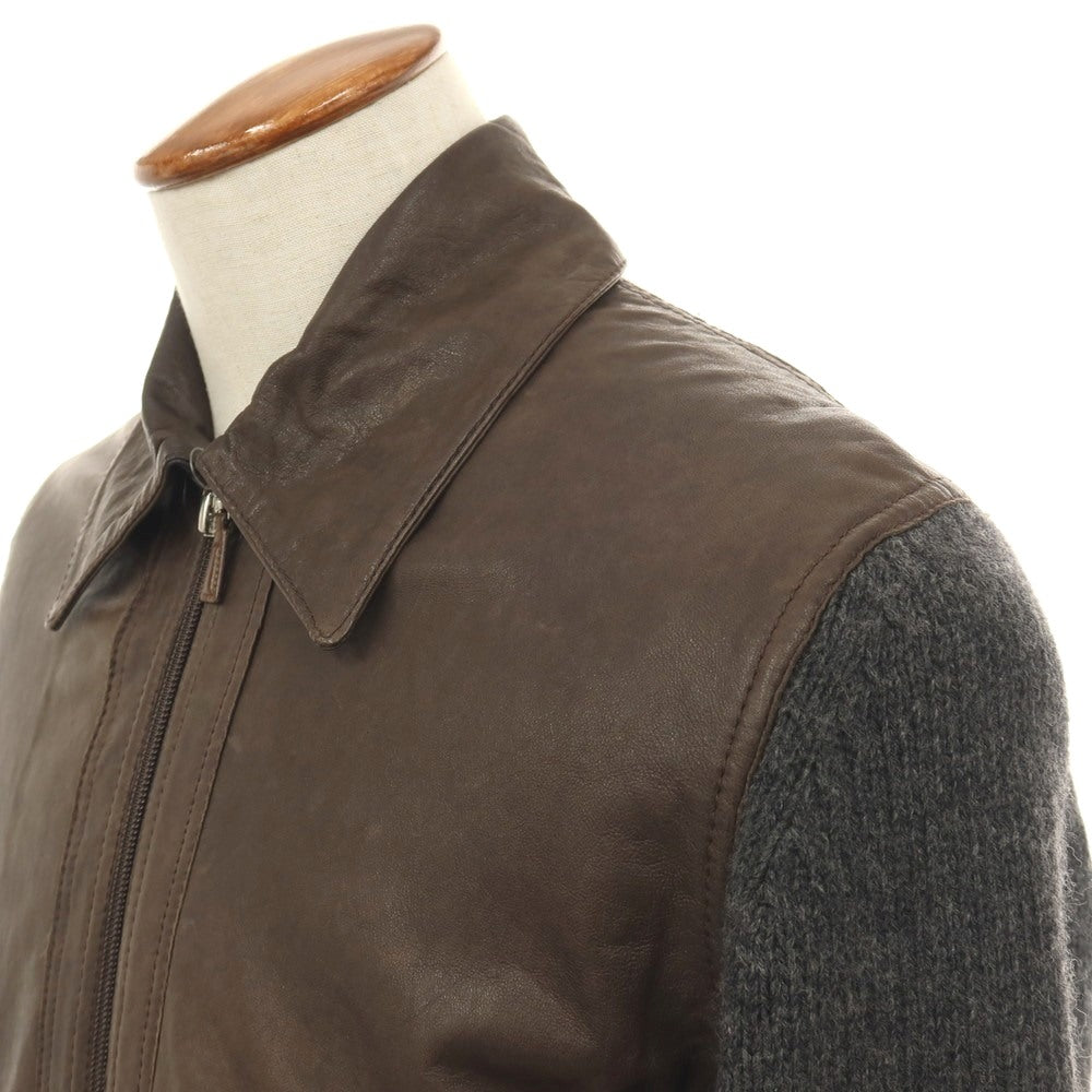 【中古】グランサッソ GRAN SASSO ウール×レザー 切替 ダブルジップ ニットブルゾン グレーxブラウン【サイズ48】【 状態ランクB 】【 メンズ 】