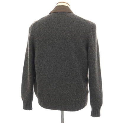 【中古】グランサッソ GRAN SASSO ウール×レザー 切替 ダブルジップ ニットブルゾン グレーxブラウン【サイズ48】【 状態ランクB 】【 メンズ 】