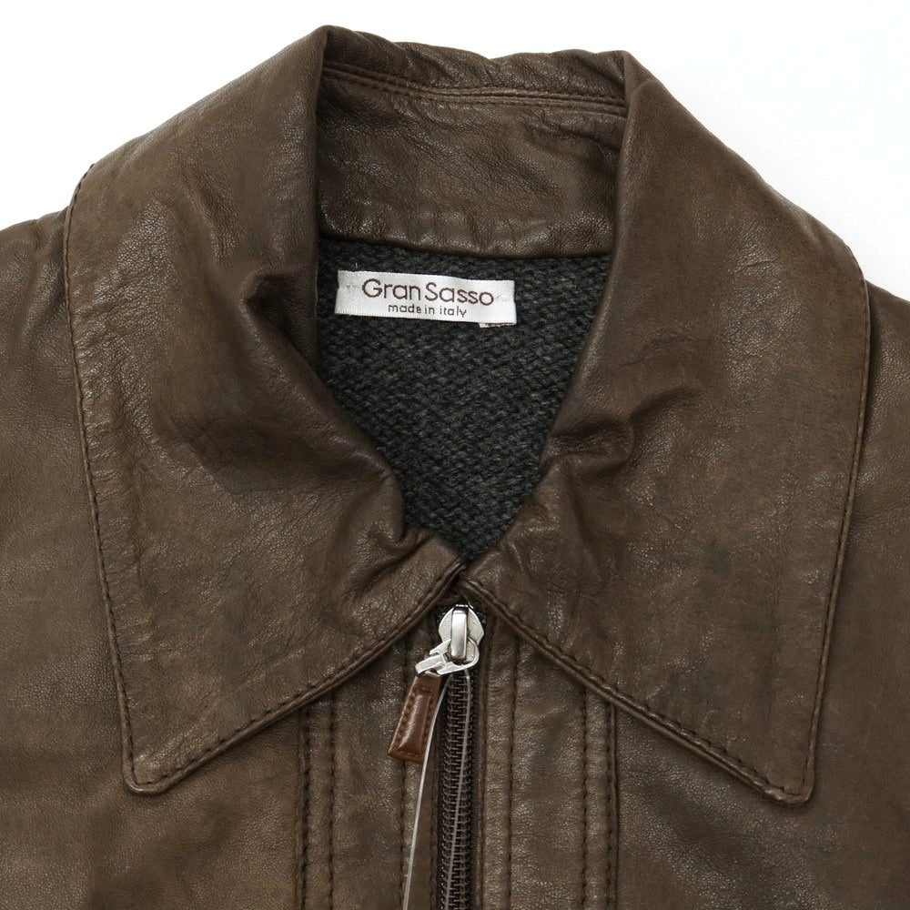 【中古】グランサッソ GRAN SASSO ウール×レザー 切替 ダブルジップ ニットブルゾン グレーxブラウン【サイズ48】【 状態ランクB 】【 メンズ 】