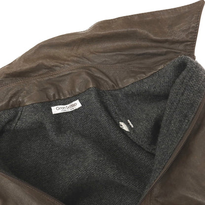 【中古】グランサッソ GRAN SASSO ウール×レザー 切替 ダブルジップ ニットブルゾン グレーxブラウン【サイズ48】【 状態ランクB 】【 メンズ 】
