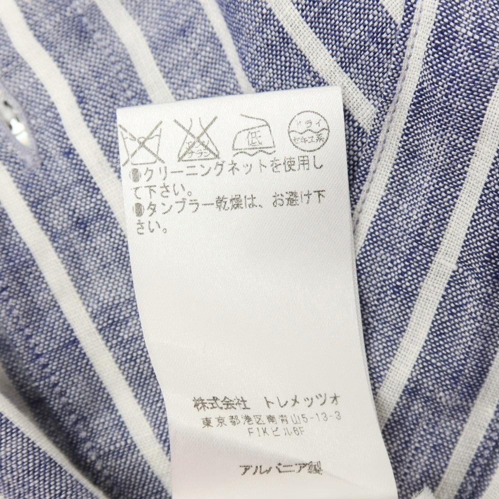 【中古】チット CIT LUXURY リネン ストライプ ホリゾンタルカラー 半袖シャツ ネイビーxホワイト【サイズ表記なし（M位）】【 状態ランクB 】【 メンズ 】