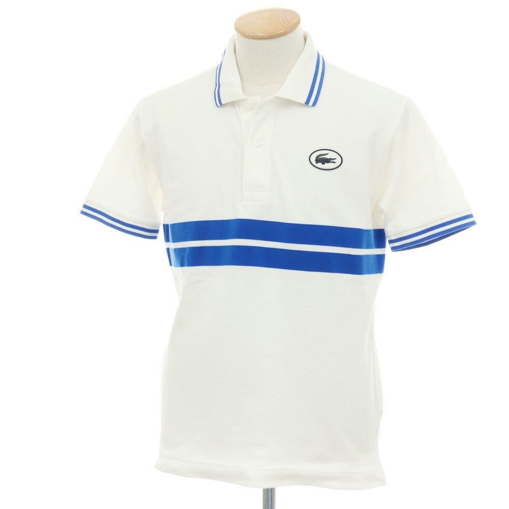 【中古】ラコステ LACOSTE コットン 鹿の子 半袖ポロシャツ ホワイトxブルー【サイズ3】【 状態ランクC 】【 メンズ 】