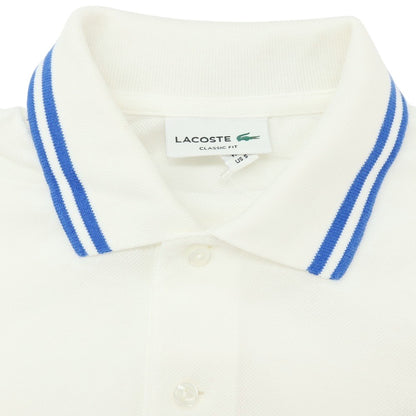 【中古】ラコステ LACOSTE コットン 鹿の子 半袖ポロシャツ ホワイトxブルー【サイズ3】【 状態ランクC 】【 メンズ 】