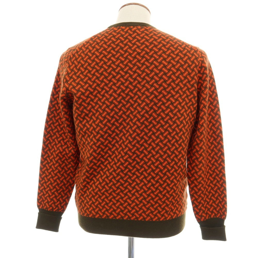 【中古】ドルモア DRUMOHR カシミヤ ビスコッティ柄 クルーネック プルオーバーニット オレンジxダークオリーブグリーン【サイズ48】【 状態ランクB 】【 メンズ 】
