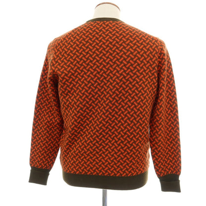 【中古】ドルモア DRUMOHR カシミヤ ビスコッティ柄 クルーネック プルオーバーニット オレンジxダークオリーブグリーン【サイズ48】【 状態ランクB 】【 メンズ 】