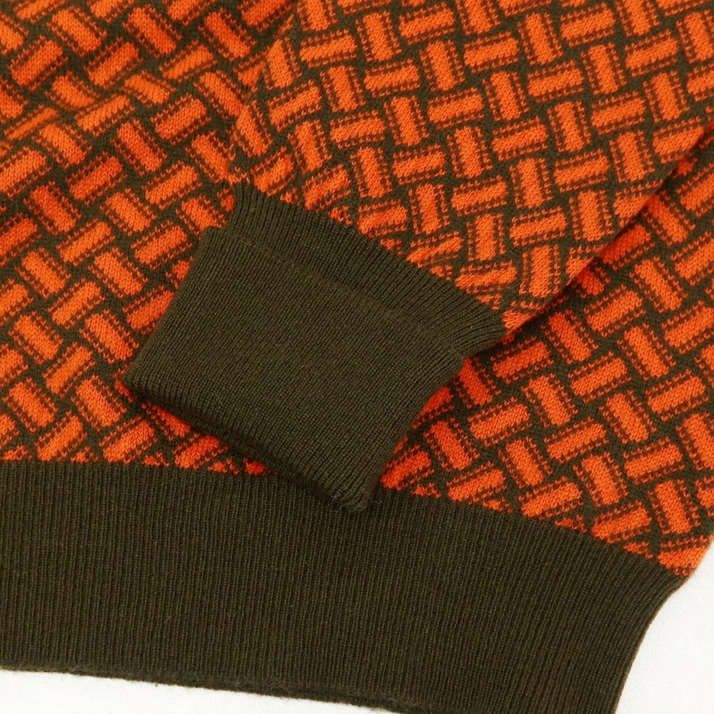 【中古】ドルモア DRUMOHR カシミヤ ビスコッティ柄 クルーネック プルオーバーニット オレンジxダークオリーブグリーン【サイズ48】【 状態ランクB 】【 メンズ 】