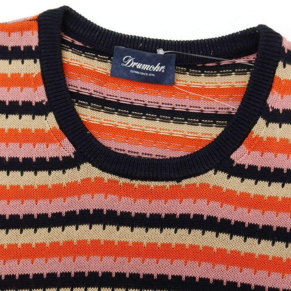 【中古】ドルモア DRUMOHR コットン 変形ボーダー柄 クルーネック プルオーバーニット ピンクxネイビー×オレンジ【サイズ48】【 状態ランクB 】【 メンズ 】