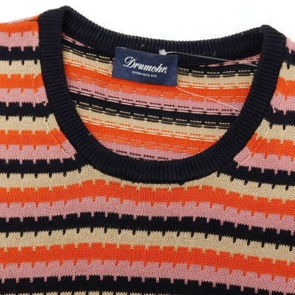 【中古】ドルモア DRUMOHR コットン 変形ボーダー柄 クルーネック プルオーバーニット ピンクxネイビー×オレンジ【サイズ48】【 状態ランクB 】【 メンズ 】