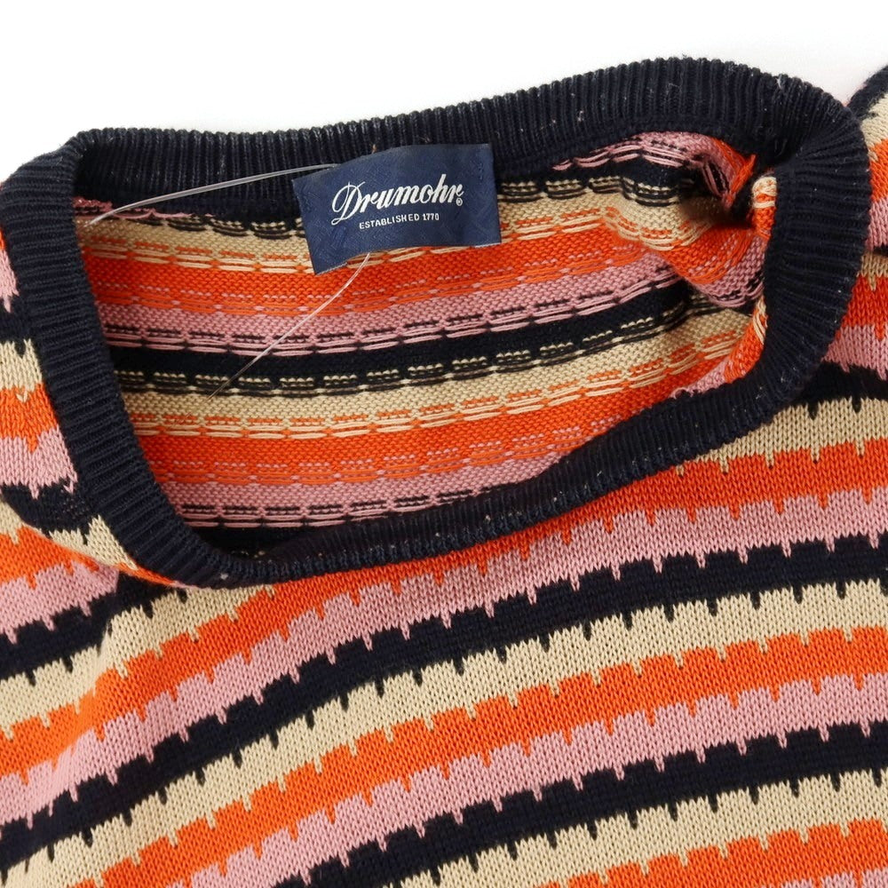 【中古】ドルモア DRUMOHR コットン 変形ボーダー柄 クルーネック プルオーバーニット ピンクxネイビー×オレンジ【サイズ48】【 状態ランクB 】【 メンズ 】