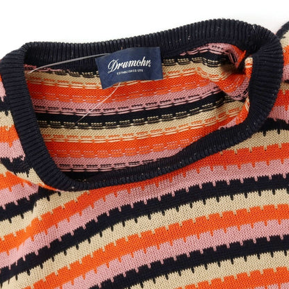 【中古】ドルモア DRUMOHR コットン 変形ボーダー柄 クルーネック プルオーバーニット ピンクxネイビー×オレンジ【サイズ48】【 状態ランクB 】【 メンズ 】