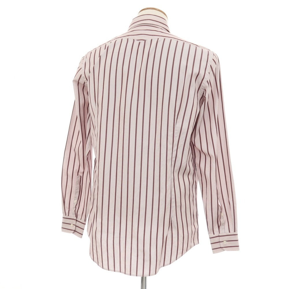 【中古】マッシモアルバ massimo alba コットン ストライプ セミワイドカラー カジュアルシャツ ホワイトxボルドー【サイズM】【 状態ランクB 】【 メンズ 】