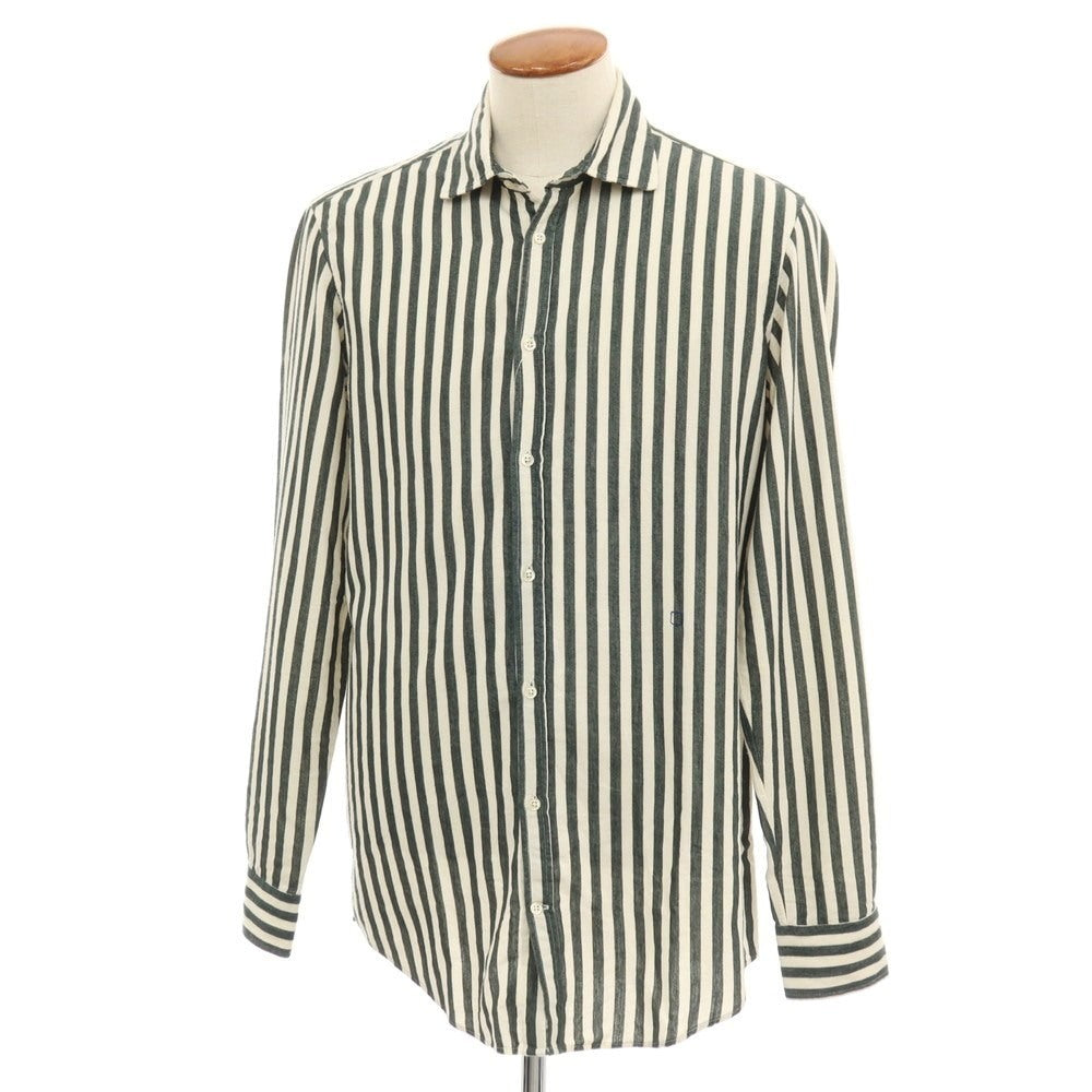 【中古】マッシモアルバ massimo alba コットン ストライプ カジュアルシャツ ホワイトxダークグリーン【サイズM】【 状態ランクA 】【 メンズ 】