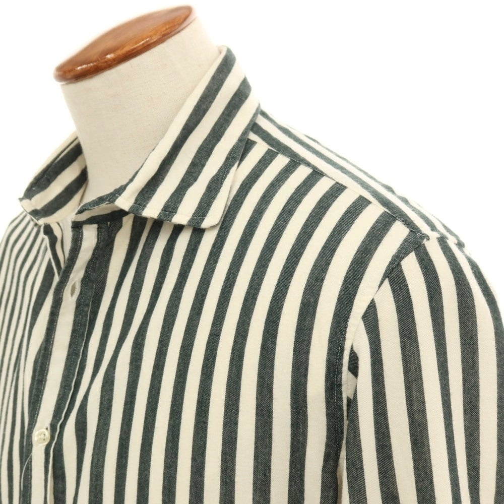 【中古】マッシモアルバ massimo alba コットン ストライプ カジュアルシャツ ホワイトxダークグリーン【サイズM】【 状態ランクA 】【 メンズ 】