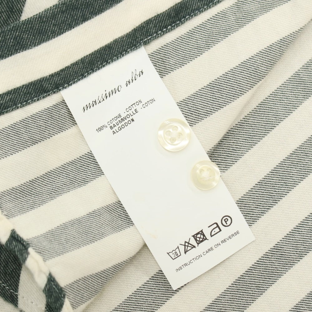 【中古】マッシモアルバ massimo alba コットン ストライプ カジュアルシャツ ホワイトxダークグリーン【サイズM】【 状態ランクA 】【 メンズ 】