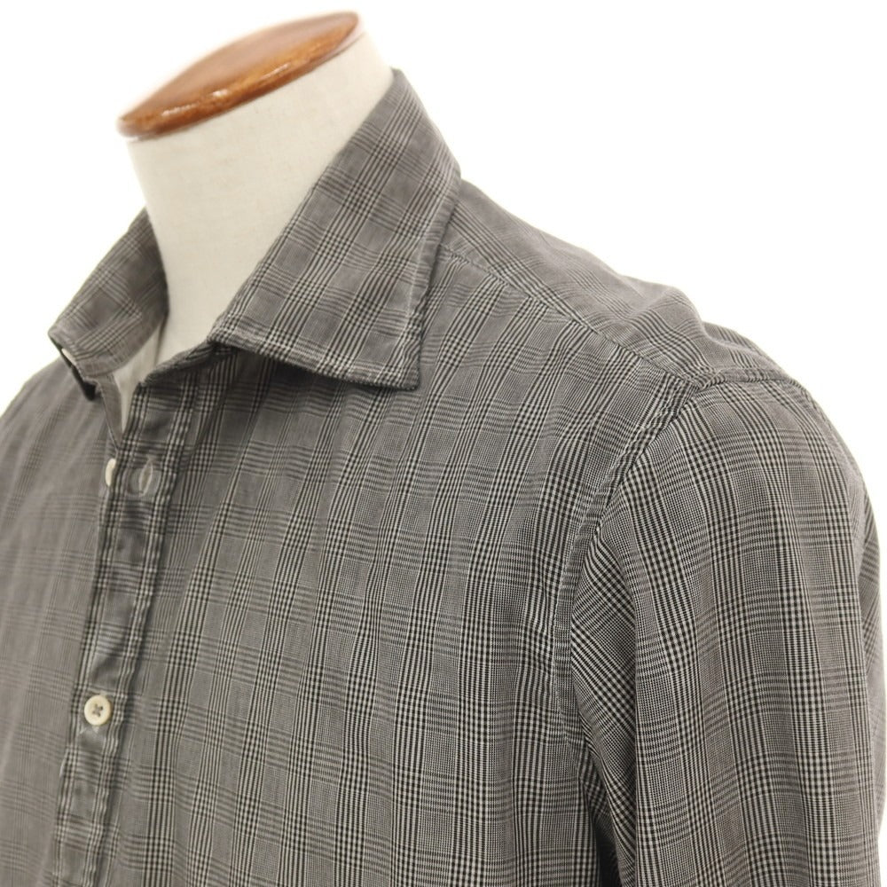 【中古】マッシモアルバ massimo alba ガーメントダイ コットン グレンチェック セミワイドカラー カジュアルシャツ グレー系【サイズM】【 状態ランクA 】【 メンズ 】