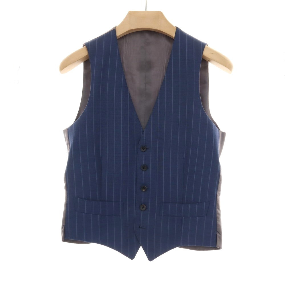 【中古】サルトリア アマルフィ Sartoria Amalfi スリーピース SUPER150’S ウール ストライプ 2つボタンスーツ ネイビーブルー【サイズ表記なし（S位)】【 状態ランクC 】【 メンズ 】