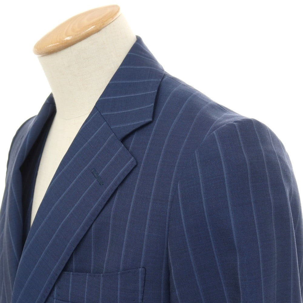 【中古】サルトリア アマルフィ Sartoria Amalfi スリーピース SUPER150’S ウール ストライプ 2つボタンスーツ ネイビーブルー【サイズ表記なし（S位)】【 状態ランクC 】【 メンズ 】