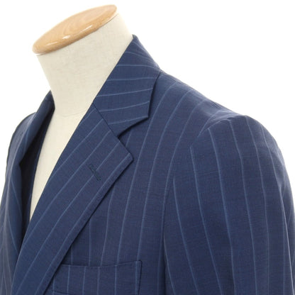 【中古】サルトリア アマルフィ Sartoria Amalfi スリーピース SUPER150’S ウール ストライプ 2つボタンスーツ ネイビーブルー【サイズ表記なし（S位)】【 状態ランクC 】【 メンズ 】