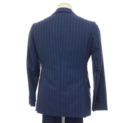 【中古】サルトリア アマルフィ Sartoria Amalfi スリーピース SUPER150’S ウール ストライプ 2つボタンスーツ ネイビーブルー【サイズ表記なし（S位)】【 状態ランクC 】【 メンズ 】