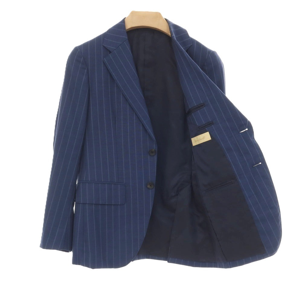 【中古】サルトリア アマルフィ Sartoria Amalfi スリーピース SUPER150’S ウール ストライプ 2つボタンスーツ ネイビーブルー【サイズ表記なし（S位)】【 状態ランクC 】【 メンズ 】