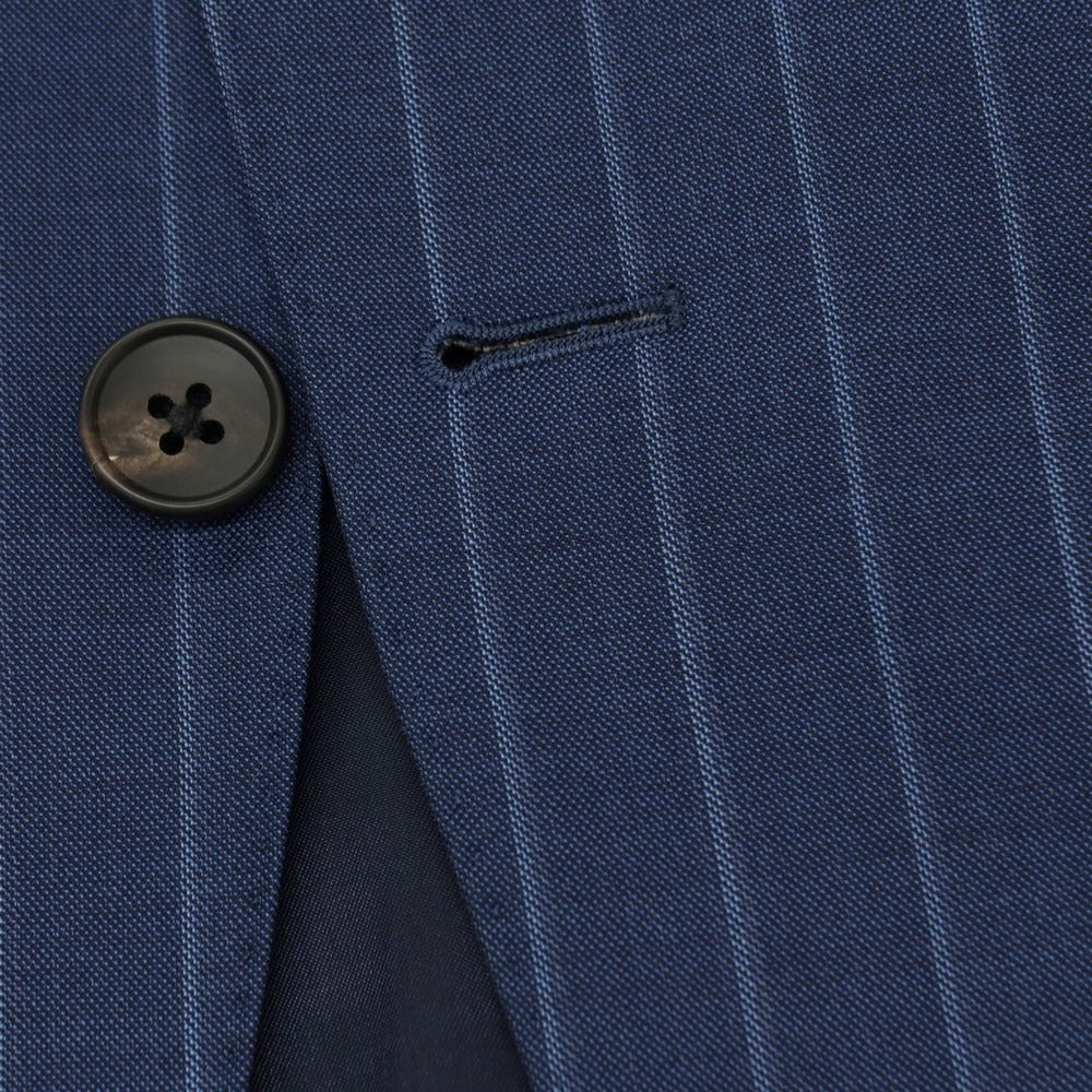 【中古】サルトリア アマルフィ Sartoria Amalfi スリーピース SUPER150’S ウール ストライプ 2つボタンスーツ ネイビーブルー【サイズ表記なし（S位)】【 状態ランクC 】【 メンズ 】