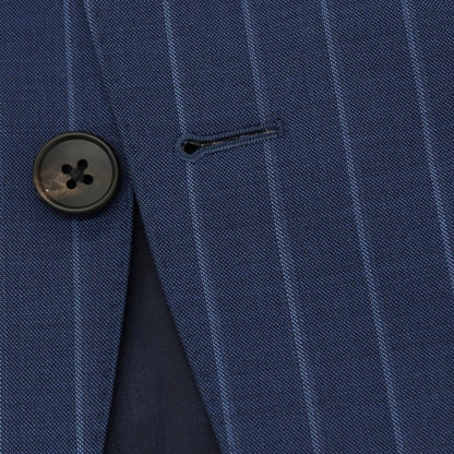 【中古】サルトリア アマルフィ Sartoria Amalfi スリーピース SUPER150’S ウール ストライプ 2つボタンスーツ ネイビーブルー【サイズ表記なし（S位)】【 状態ランクC 】【 メンズ 】