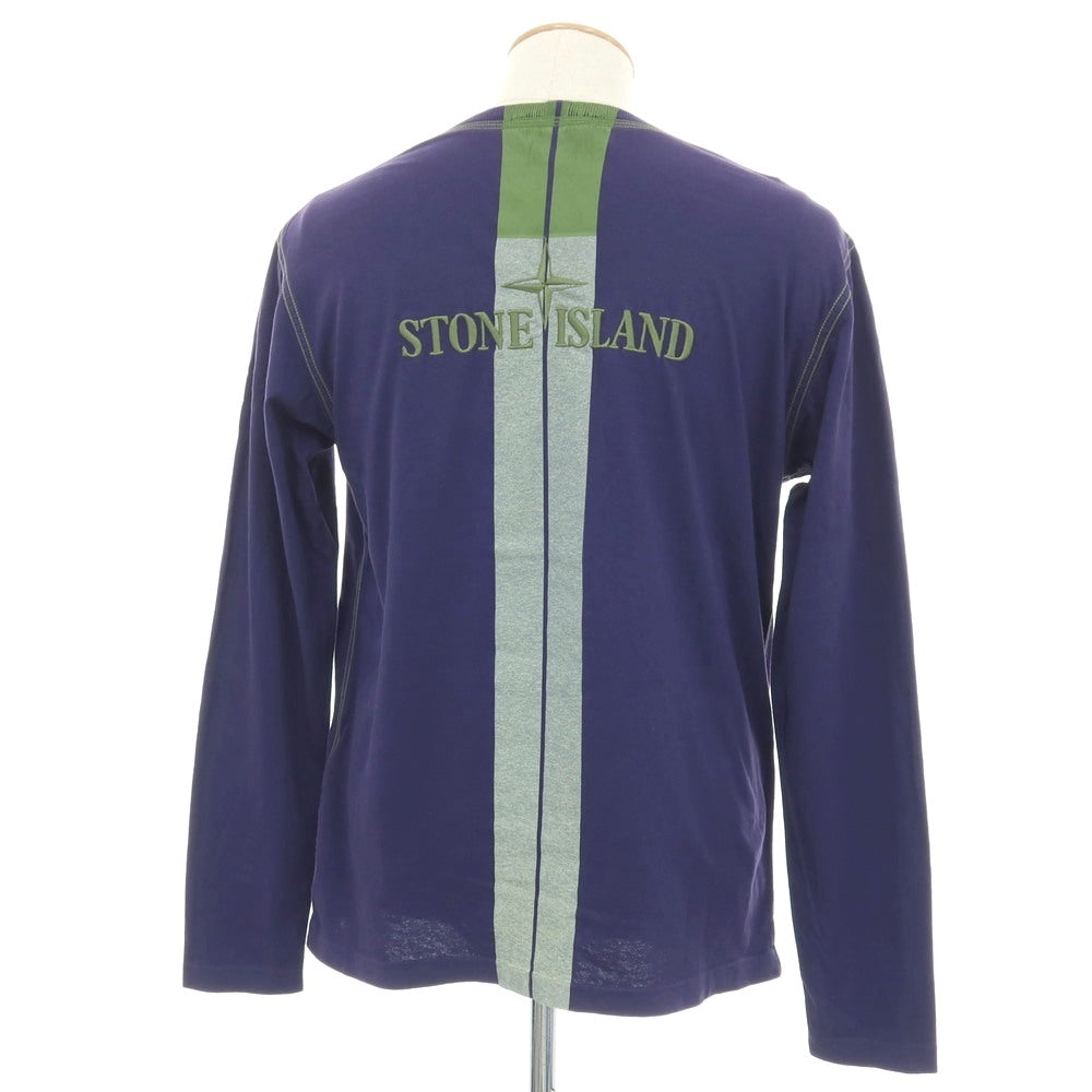 【中古】ストーンアイランド STONE ISLAND コットン クルーネック 長袖Ｔシャツ パープルxグラスグリーン【サイズS】【 状態ランクC 】【 メンズ 】