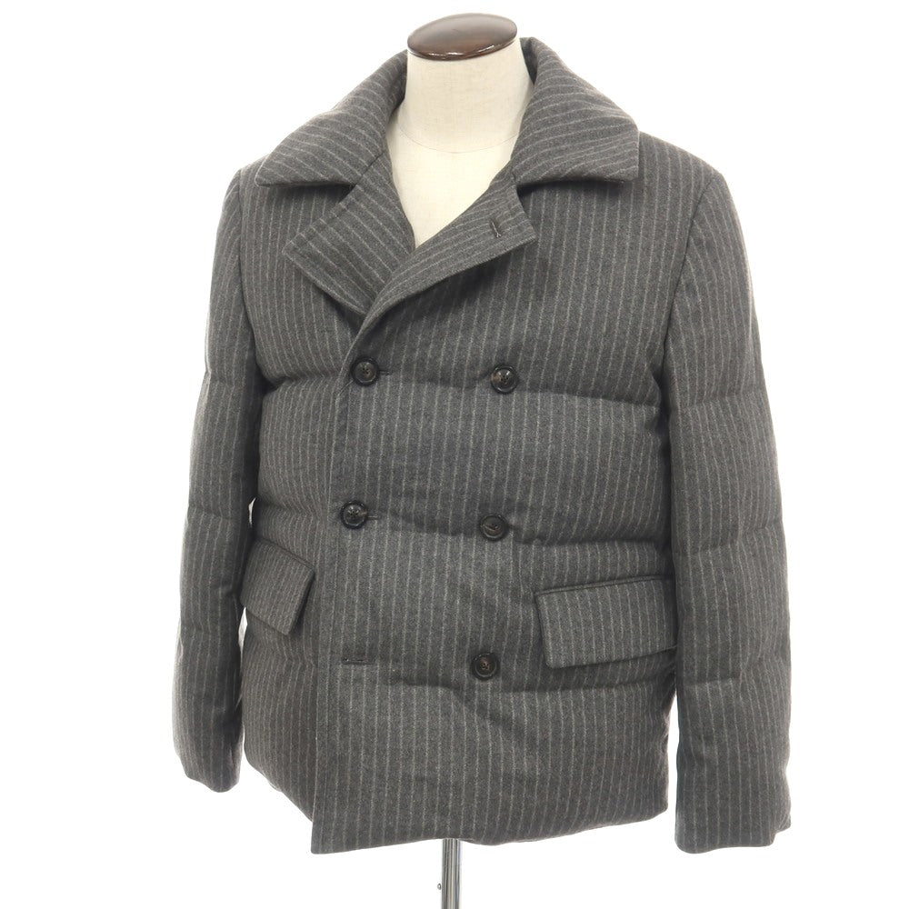 【中古】メゾン エ ボヤージュ MAISON&amp;VOYAGE ウール ストライプ ダブルブレスト ダウンジャケット グレーxホワイト【サイズL】【 状態ランクB 】【 メンズ 】