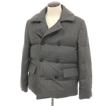 【中古】メゾン エ ボヤージュ MAISON&amp;VOYAGE ウール ストライプ ダブルブレスト ダウンジャケット グレーxホワイト【サイズL】【 状態ランクB 】【 メンズ 】