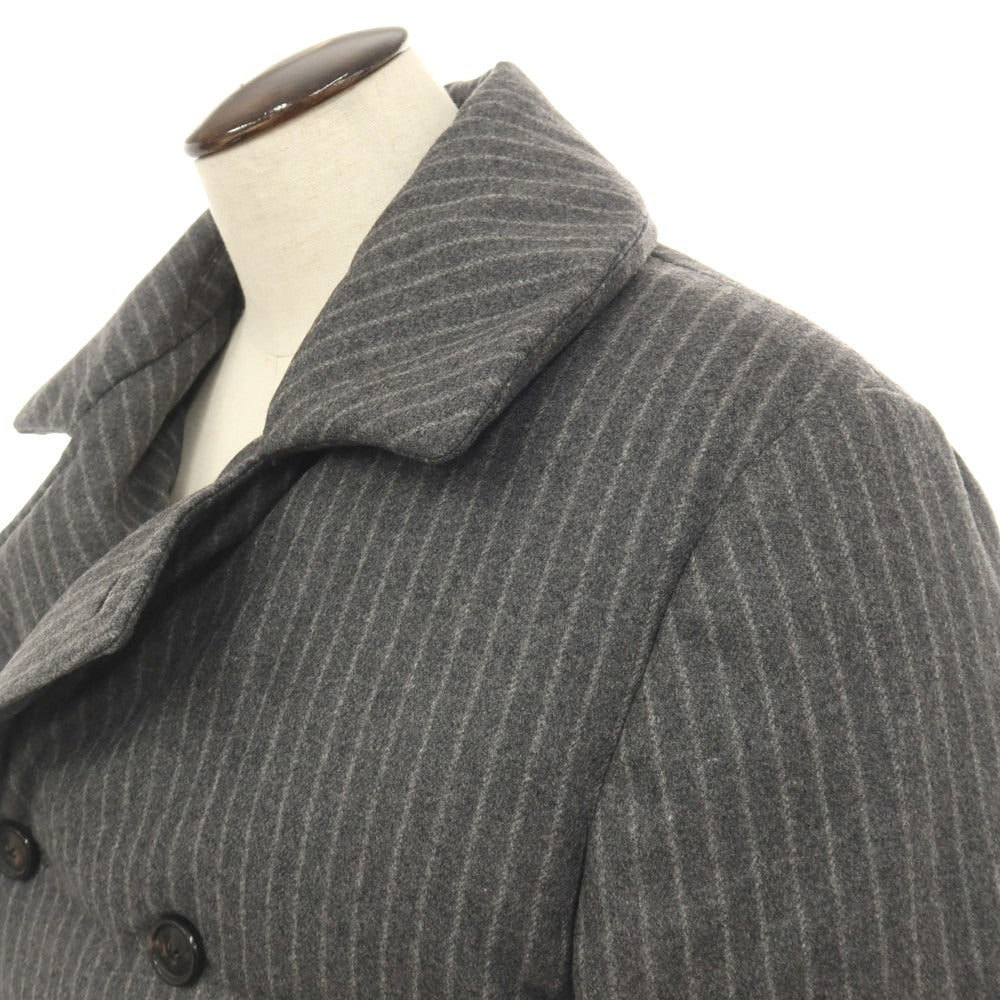 【中古】メゾン エ ボヤージュ MAISON&amp;VOYAGE ウール ストライプ ダブルブレスト ダウンジャケット グレーxホワイト【サイズL】【 状態ランクB 】【 メンズ 】