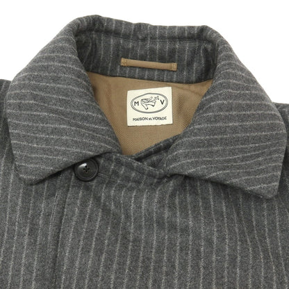 【中古】メゾン エ ボヤージュ MAISON&amp;VOYAGE ウール ストライプ ダブルブレスト ダウンジャケット グレーxホワイト【サイズL】【 状態ランクB 】【 メンズ 】
