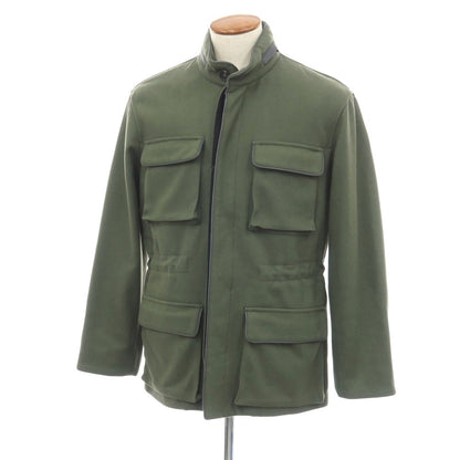 【中古】ソレシティ Solleciti ウールナイロン レザーパイピング スタンドカラー ミリタリージャケット オリーブグリーン【サイズ46】【 状態ランクB 】【 メンズ 】